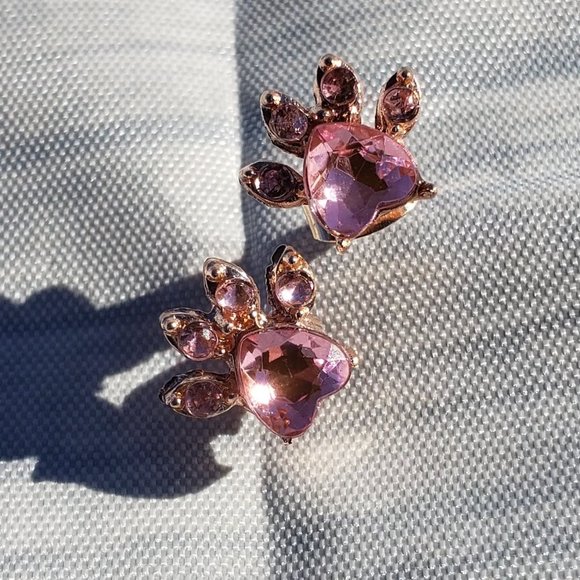 Pink & Rose Gold Dog Cat Paw Print Earring Puppy - Picture 4 of 5